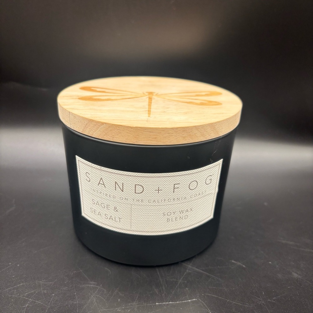 New‎ Sand + Fog Candle Soy Wax Blend Sage & Sea Salt 12 ounce Dragonfly Wood Lid
